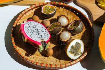 High angle view of food in plate on table