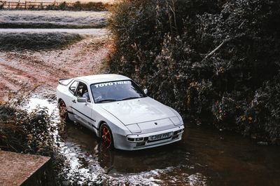 High angle view of car by lake