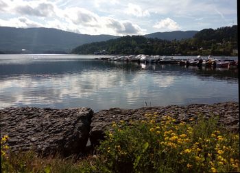 Scenic view of lake against sky