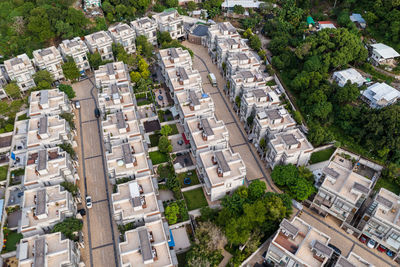 High angle view of buildings in city