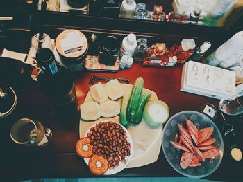 High angle view of fruits on table