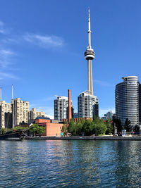 City buildings against blue sky