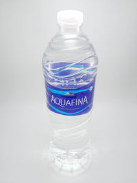 Close-up of water bottle against white background