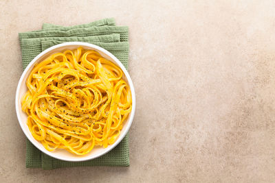 High angle view of noodles in bowl