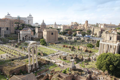 High angle view of buildings in city