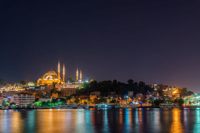 Illuminated buildings in city at night