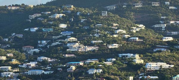 High angle view of buildings in city