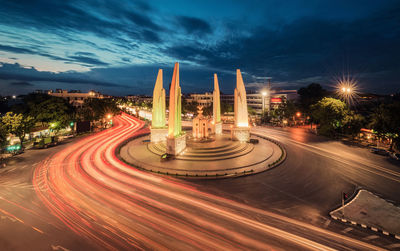 Light trails on road at night