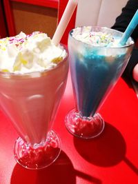 Close-up of ice cream in glass on table