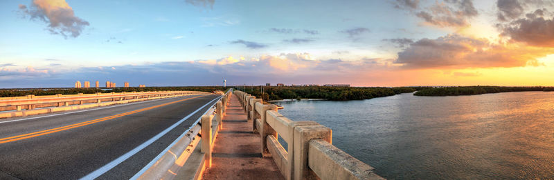 Panoramic view of city against sky during sunset