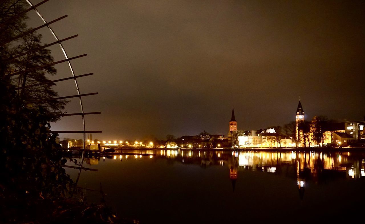 REFLECTION OF ILLUMINATED BUILDINGS IN WATER