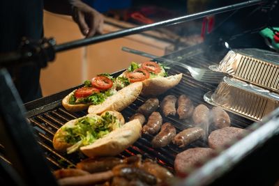 Close-up of food on barbecue grill