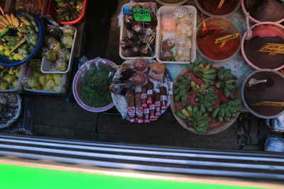 High angle view of fruits on table