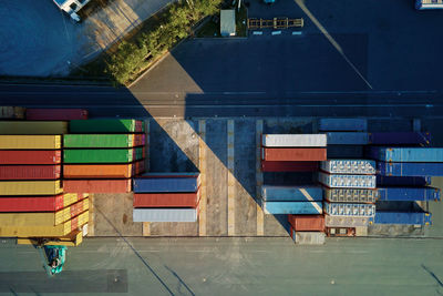 Container warehouse, aerial view. shipping and logistic concept