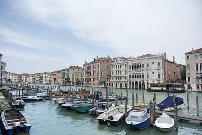 Boats moored at harbor