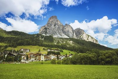 Scenic view of mountains at corvara