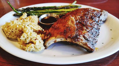 Close-up of food served in plate