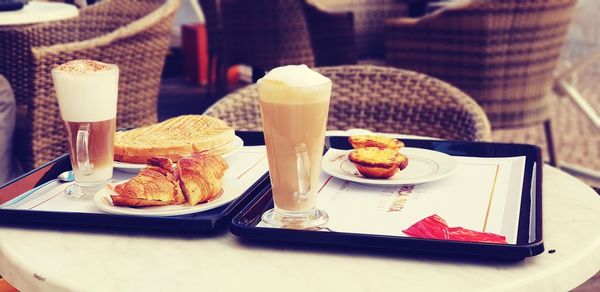 Close-up of breakfast served on table