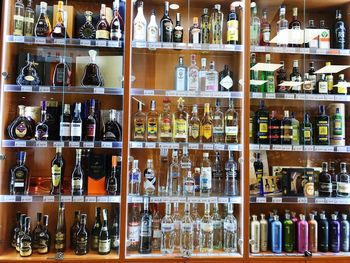 Full frame shot of bottles on display