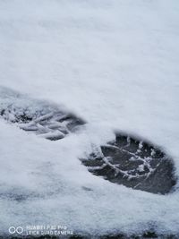 High angle view of snow covered land