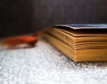 Close-up of books on table