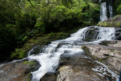 View of waterfall in forest