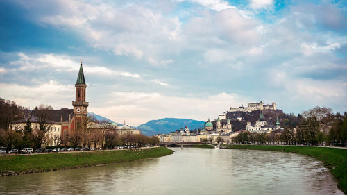 River amidst buildings against sky in city