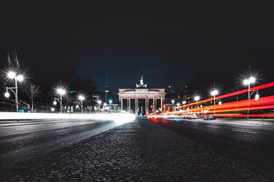 Light trails on road at night