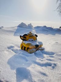 Scenic view of snow covered land against sky