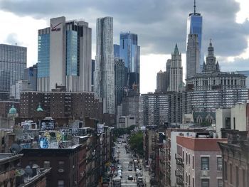 Panoramic view of buildings in city against sky