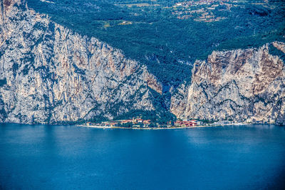 Aerial view of sea and mountain