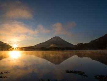 Scenic view of lake against sky during sunset