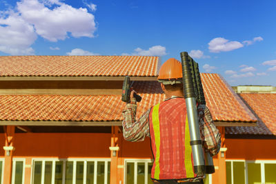 Low angle view of houses against sky