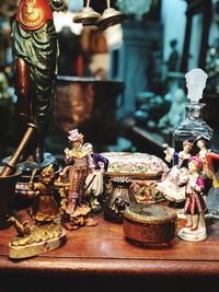 High angle view of figurines on table