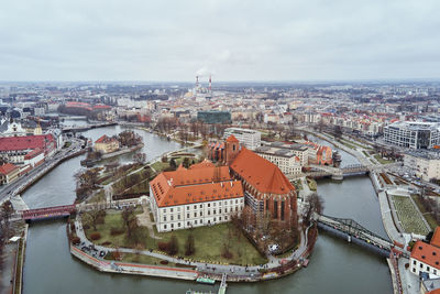 Cityscape of wroclaw panorama in poland, aerial view