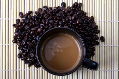 High angle view of coffee beans on table