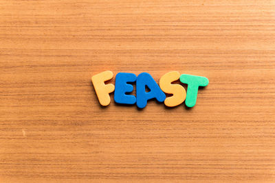 Close-up of text on table