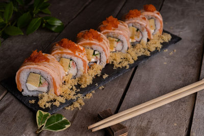 High angle view of sushi