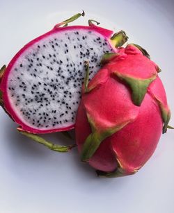 High angle view of strawberry over white background