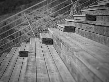 High angle view of bench in park