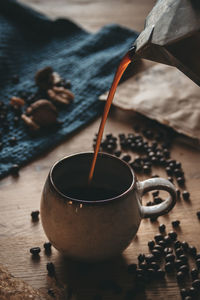 Close-up of coffee cup on table