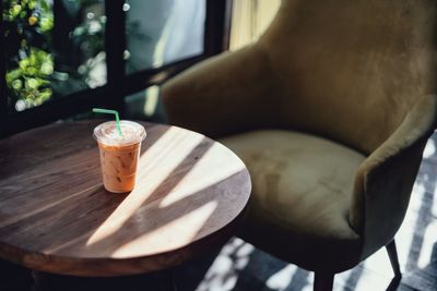 Close-up of drink on table at cafe