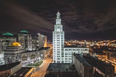 Illuminated cityscape at night