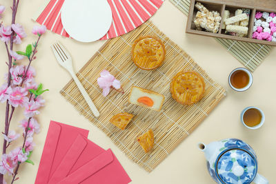 High angle view of cake on table