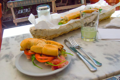 Close-up of food in plate on table