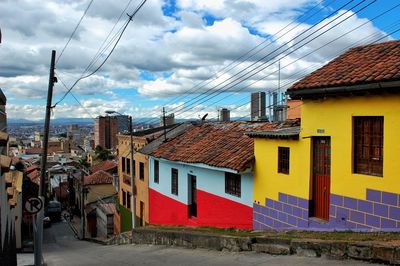 Houses against sky in city