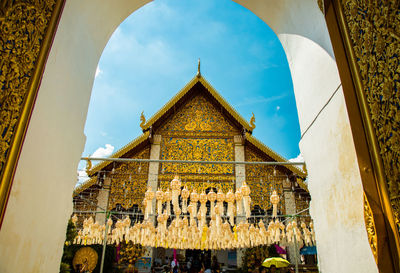 Low angle view of temple building against sky