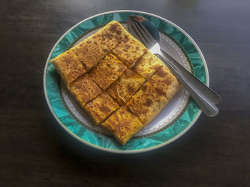 High angle view of food in plate on table