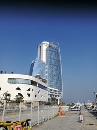 Modern cityscape against clear blue sky