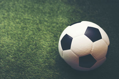 High angle view of soccer ball on field